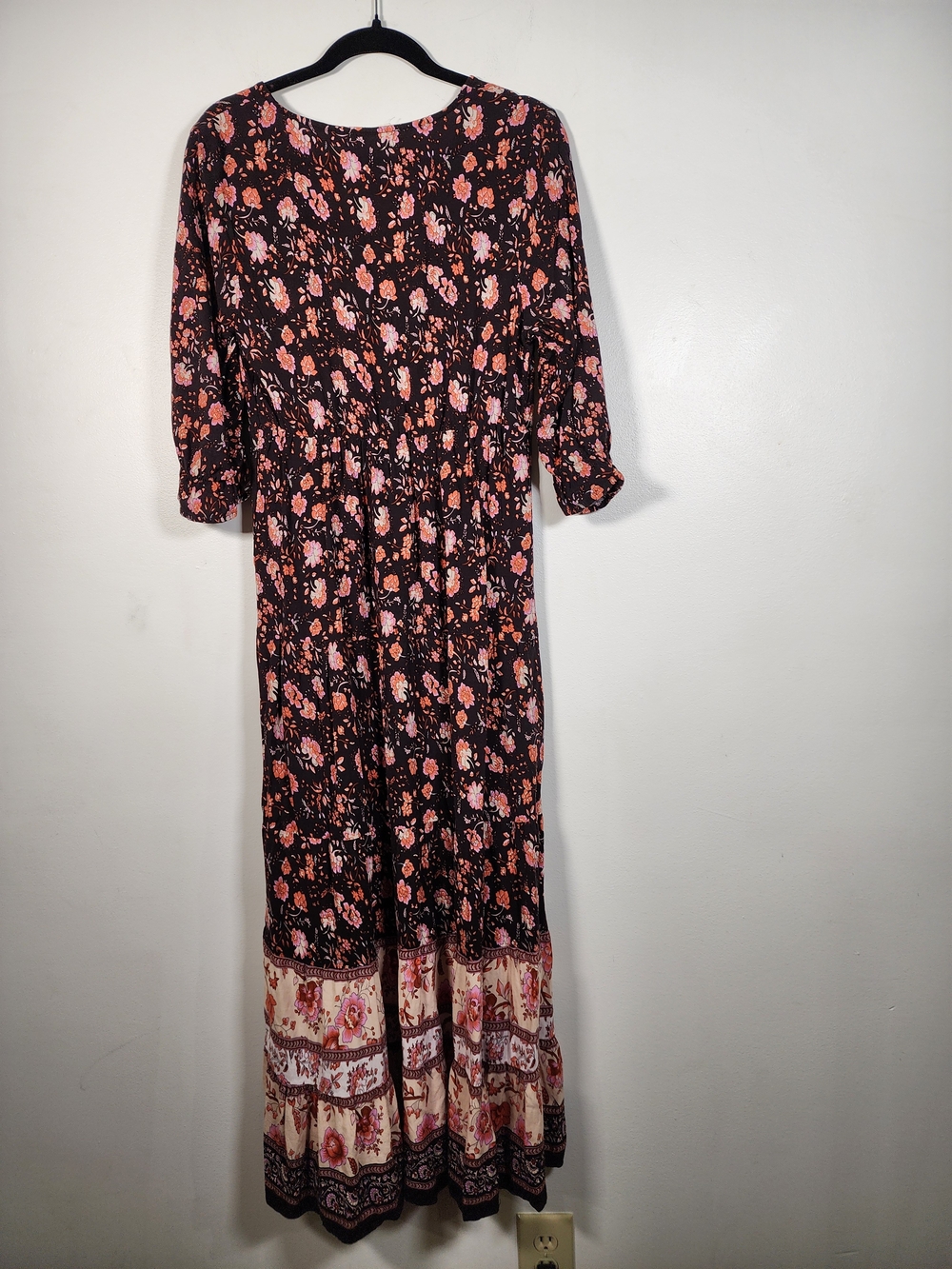NATURAL LIFE Boho Maxi Dress Tiered Floral Print and Cream Border Size Large - Picture 3 of 6